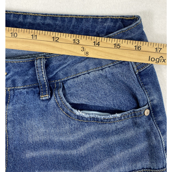 Est 1946 Denim Jeans Womens Size 14 Medium‎ Wash Denim Raw Hem Patches Distress - Picture 6 of 12